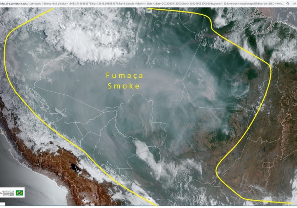 Nuvem de fumaça de queimadas cobre 5 milhões de km2 em toda a Amazônia