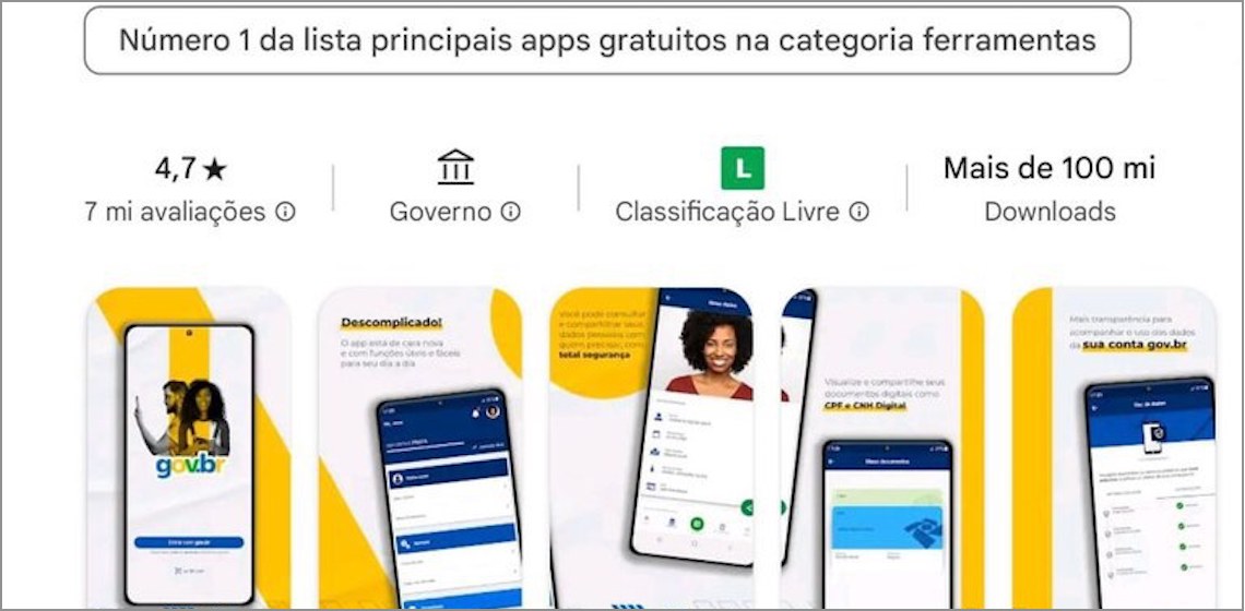 Aplicativo do GOV.BR está em primeiro lugar em categoria da Play Store