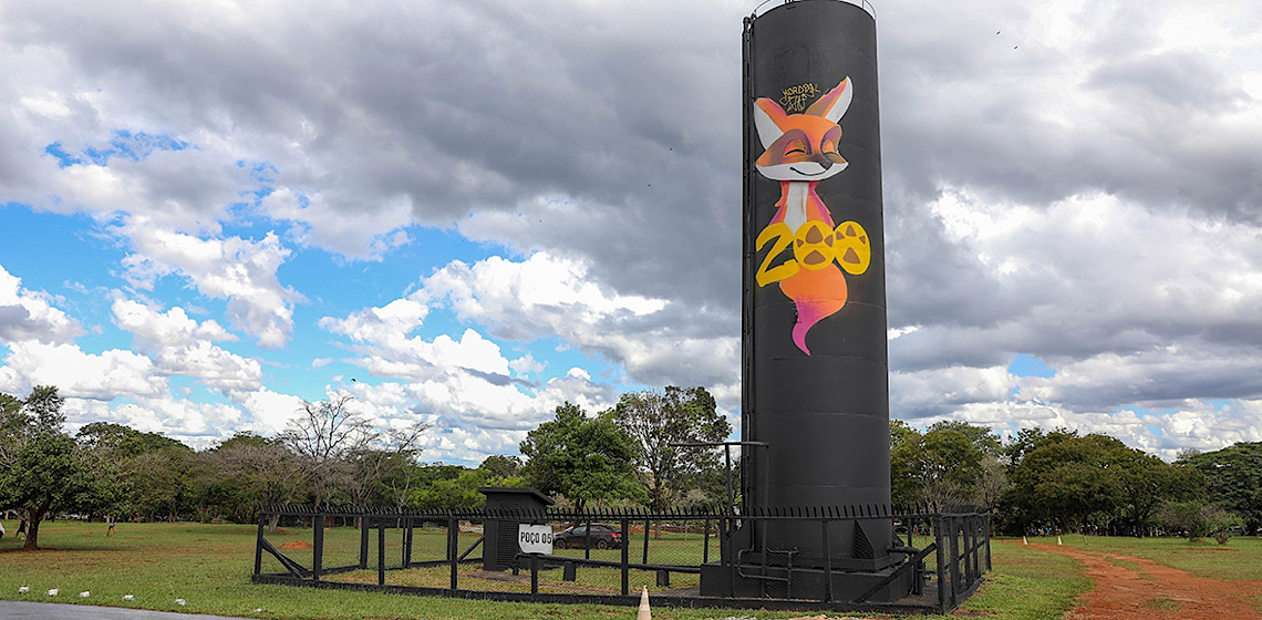 Zoológico de Brasília homenageia lobo-guará Atena em nova pintura da caixa d’água