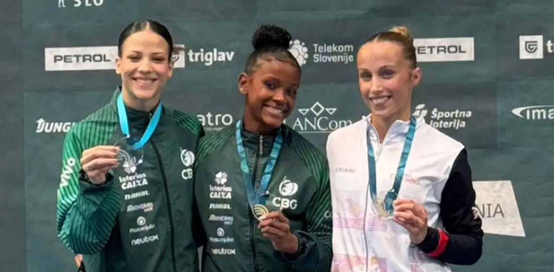 Ginástica brasileira faz dobradinhas em Copa do Mundo na Eslovênia 