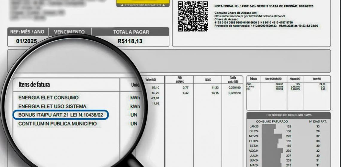 Bônus Itaipu dará desconto médio de R$ 11,59 na conta de luz de agosto