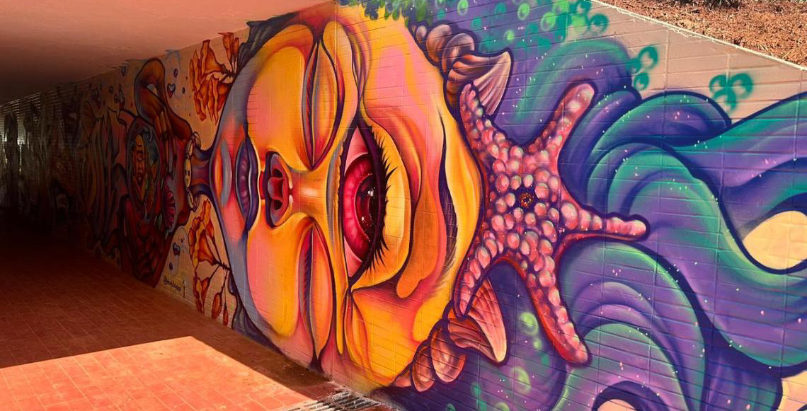 Painel de grafiteiros do DF dá cara nova à passagem subterrânea da 103/104 Norte