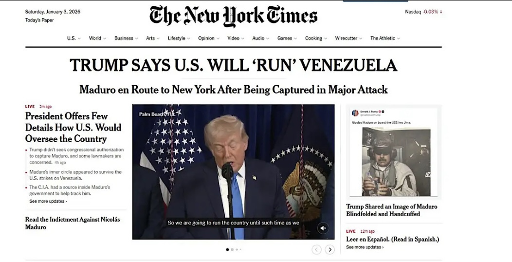 Ataque de Donald Trump à Venezuela é ilegal e imprudente, diz New York Times 