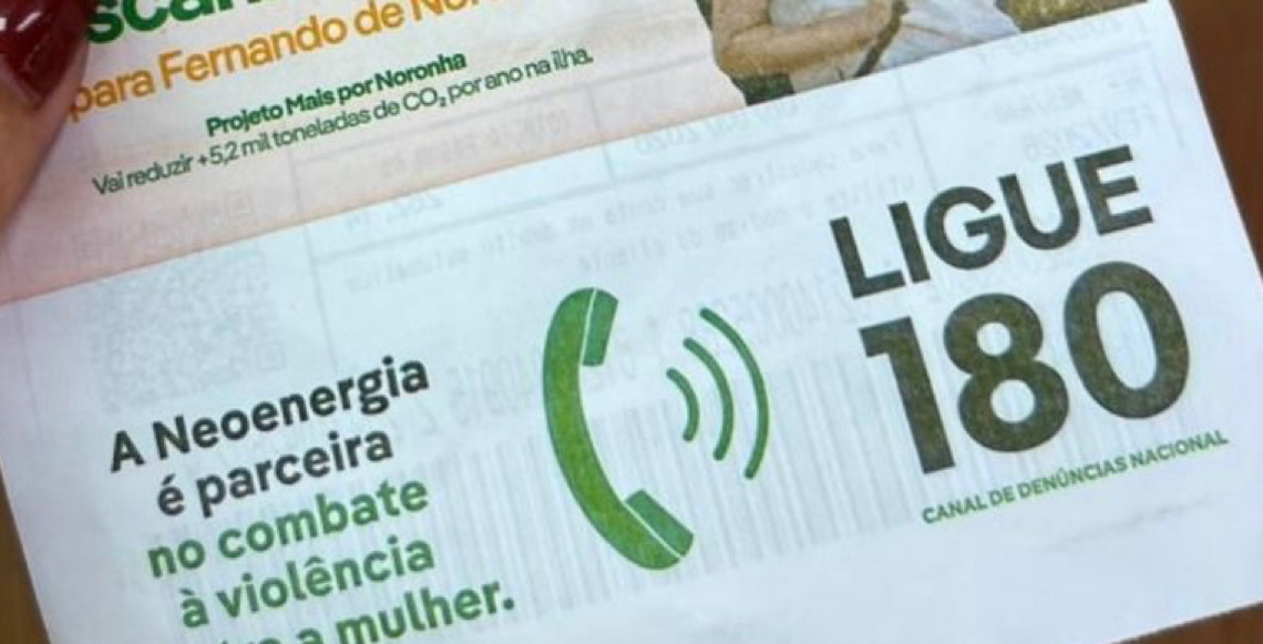 Contas de energia elétrica divulgam canal 180 para mais de 1 milhão de lares do DF e reforçam combate à violência contra a mulher