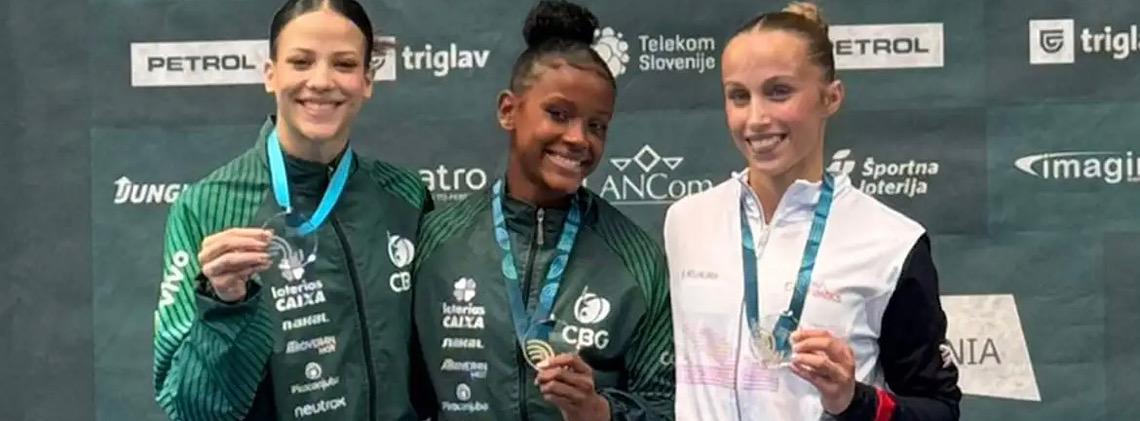 Ginástica brasileira faz dobradinhas em Copa do Mundo na Eslovênia 