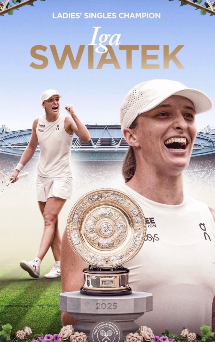 Swiatek atropela Anisimova com duplo 6/0 em menos de 1 hora e é campeã em Wimbledon pela 1ª vez