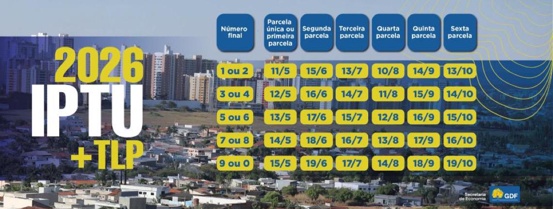 Governo do DF divulga datas do pagamento do IPTU 2026